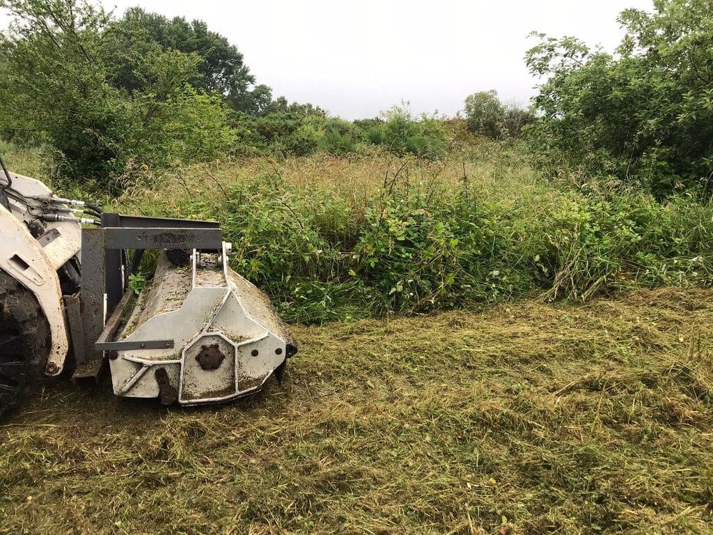 chantier de broyage fini avec bobcat et débroussaillge forestier par guem aménagement